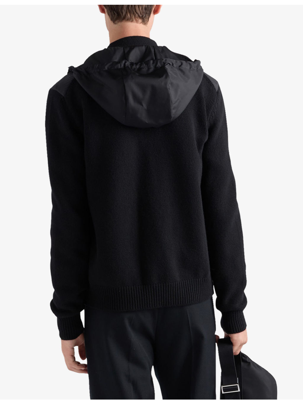 Hooded triangle-logo cashmere and wool cardigan - 4