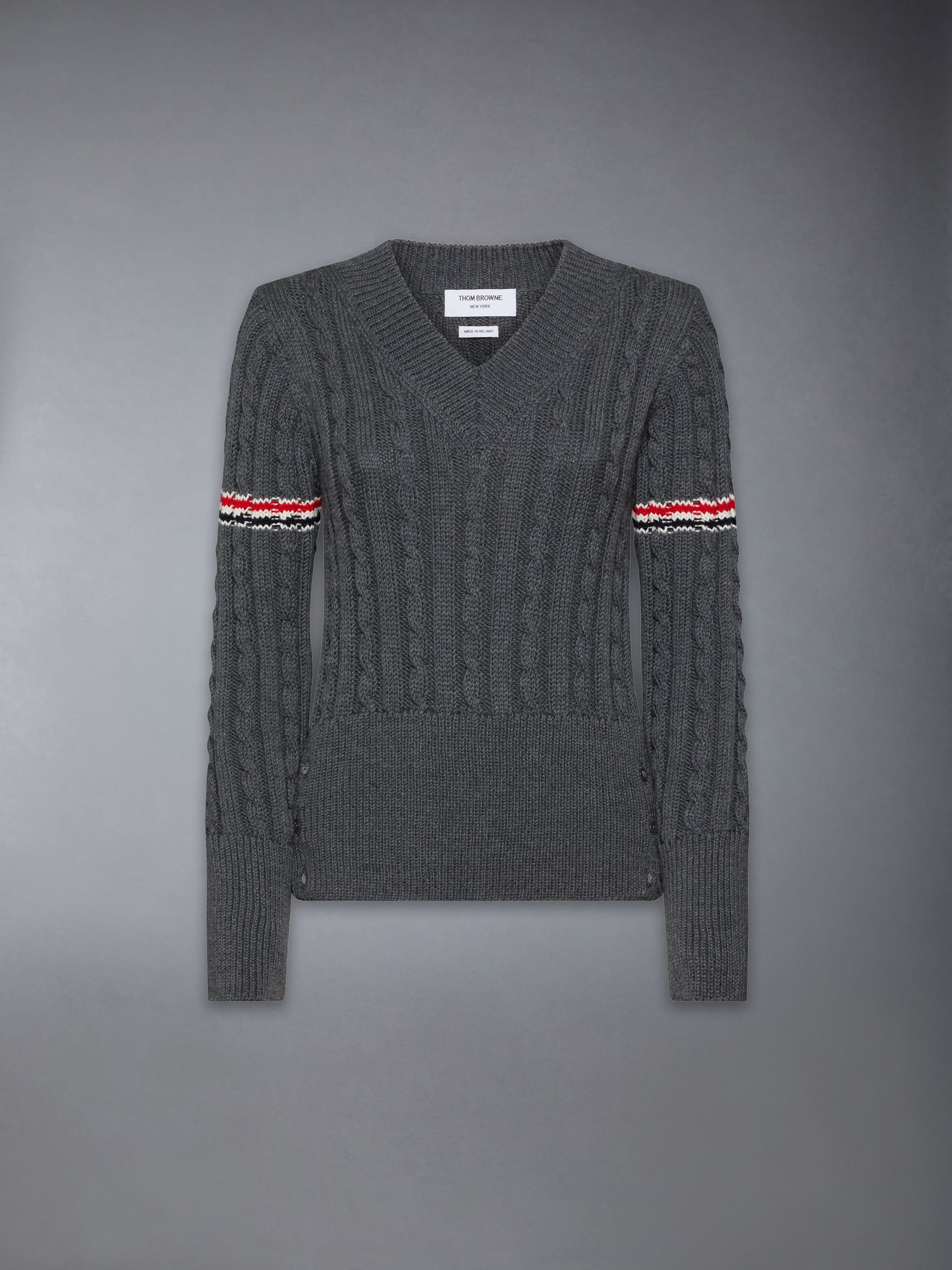 Classic Wool V Neck Cable Pullover - 6