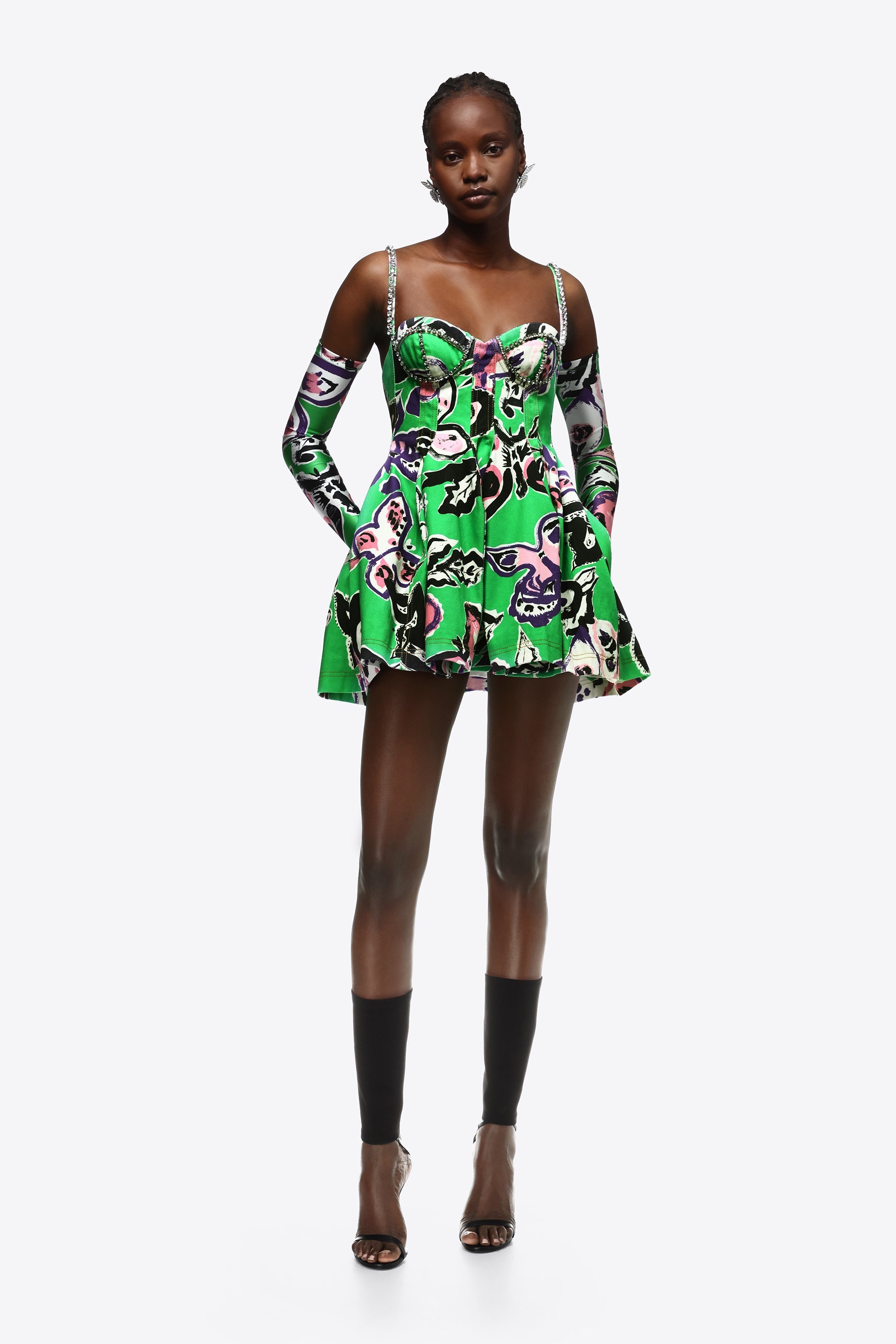 BUTTERFLY PRINTED GODET MINI DRESS - 3