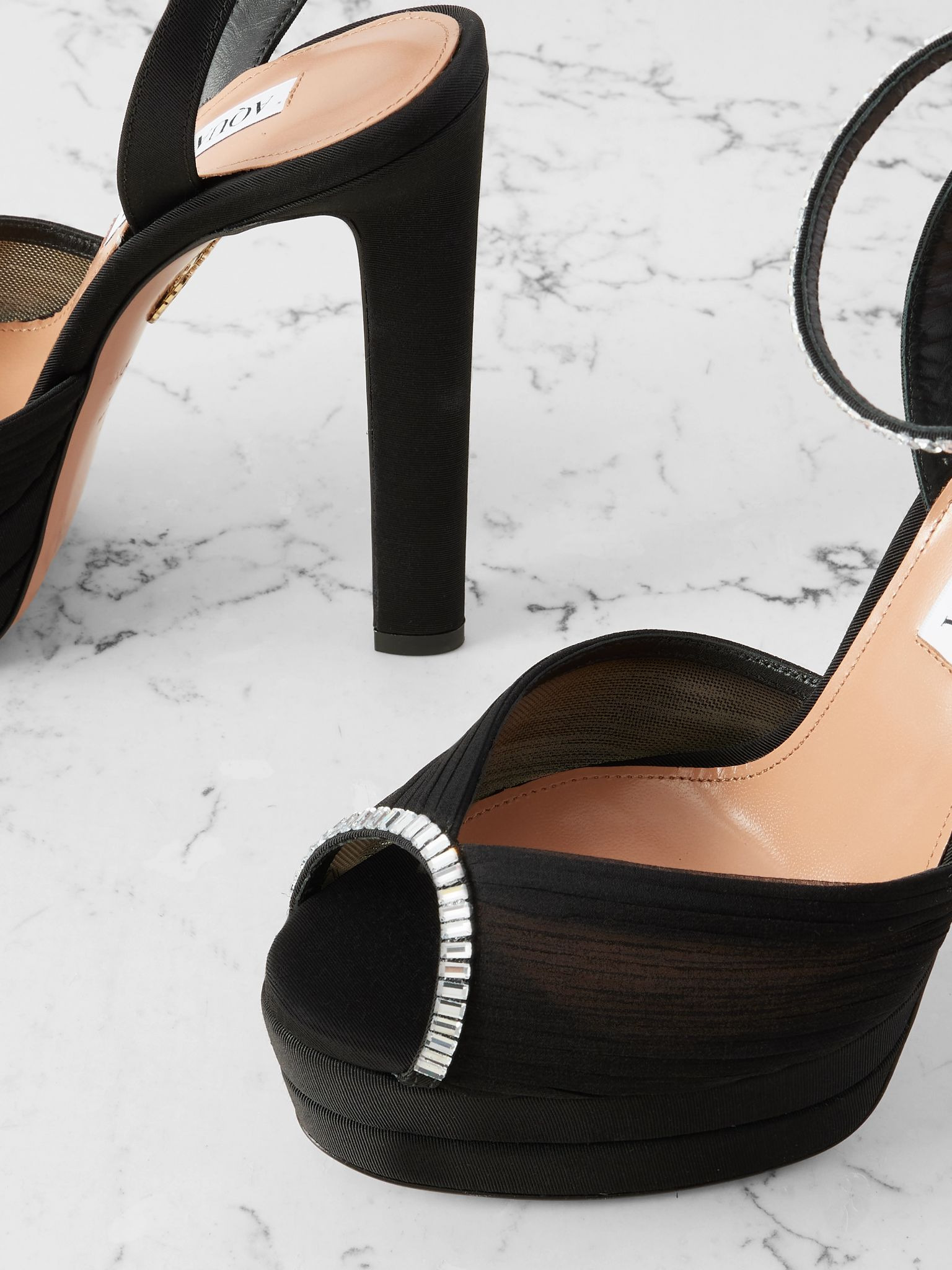 Be Mine Plateau 130 crystal-embellished grosgrain-trimmed pleated chiffon platform sandals Black - 4