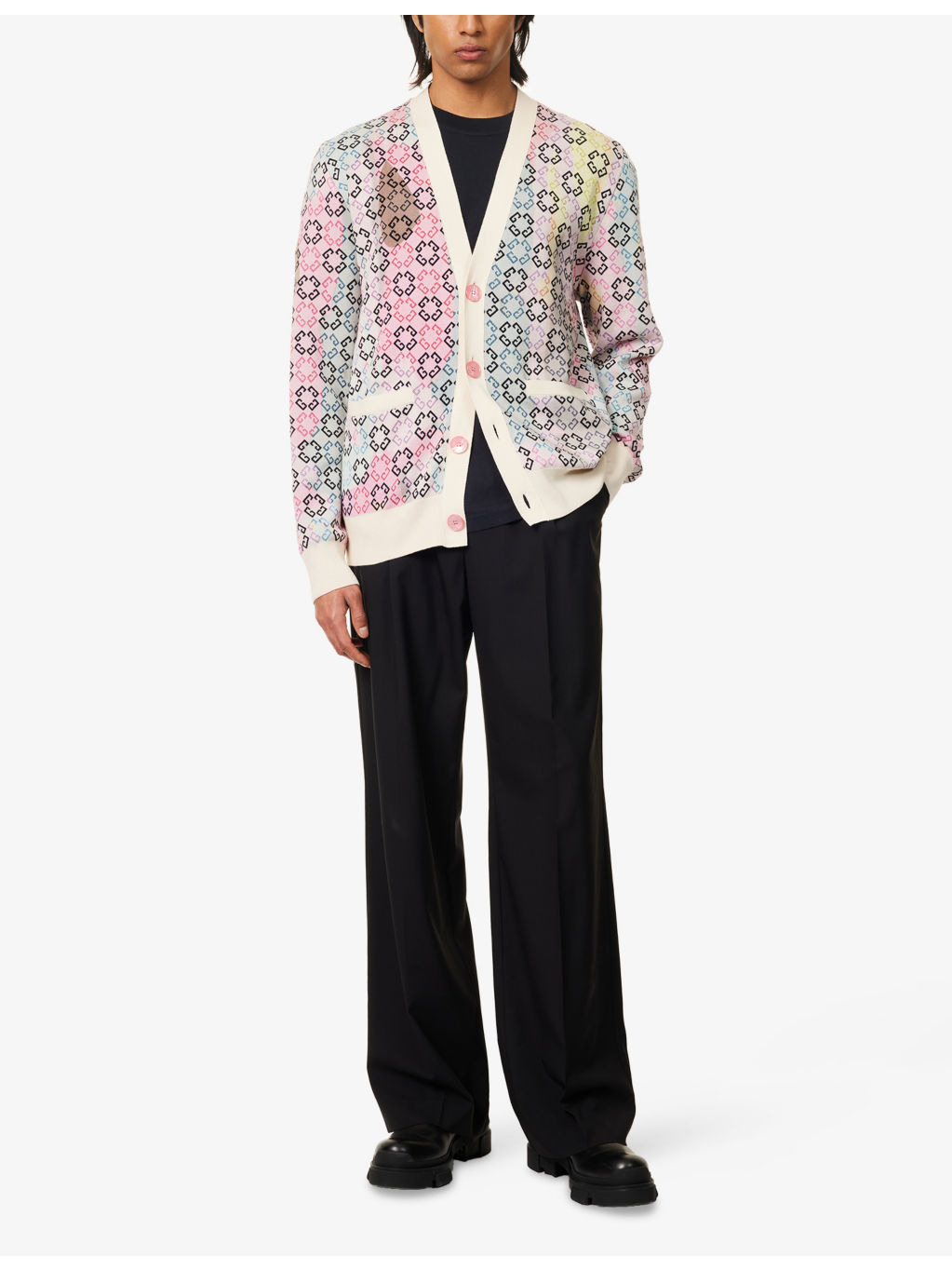 V-Neck Monogram Knitted Cardigan - 2
