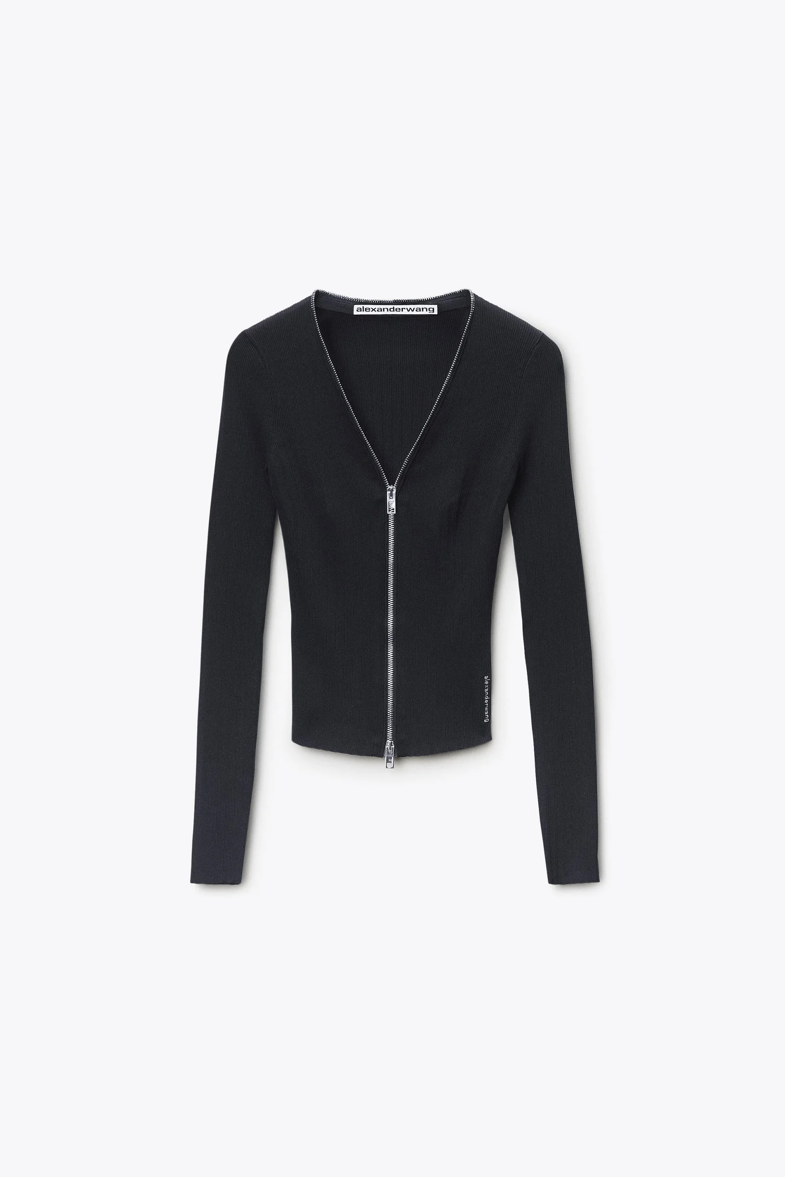 v-neck pointelle zip cardigan - 1