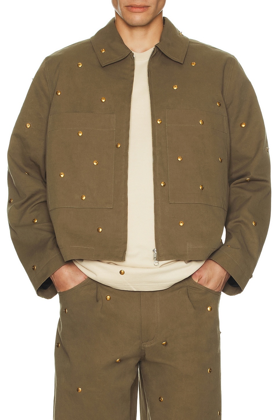 Metal Bead Crop Patch Pocket Jacket - 4