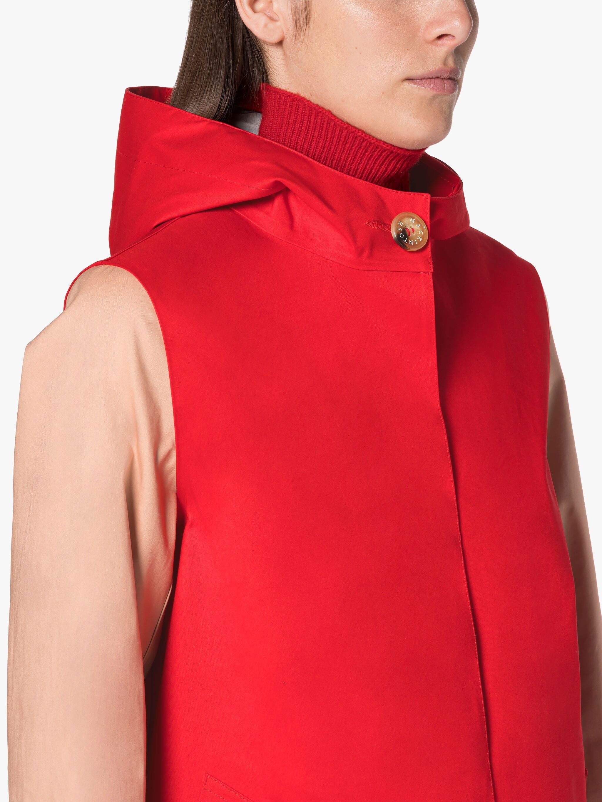 WATTEN RED BONDED COTTON COLOUR BLOCK HOODED COAT - 5