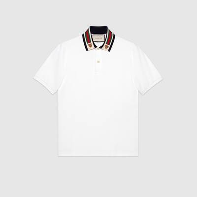 GUCCI Cotton polo with Web and feline head outlook