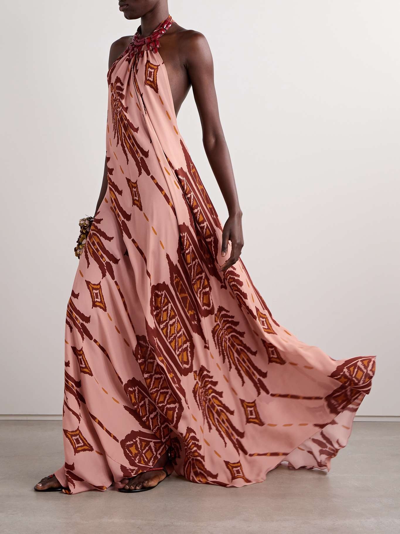 Mohican Song printed silk-crepe halterneck maxi dress and necklace - 2