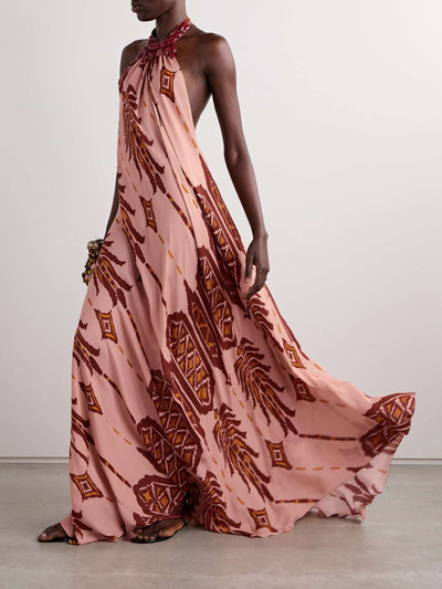 Johanna Ortiz Mohican Song printed silk-crepe halterneck maxi dress and necklace outlook