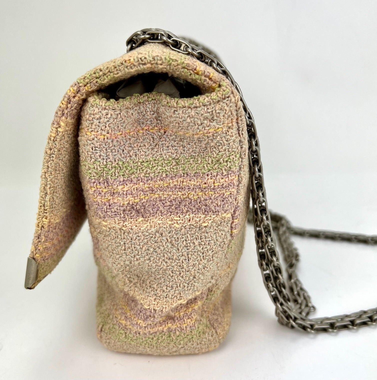Chanel 2.55 Reissue 225 Single Flap Pink Multicolor Cotton Tweed Shoulder Bag - 12