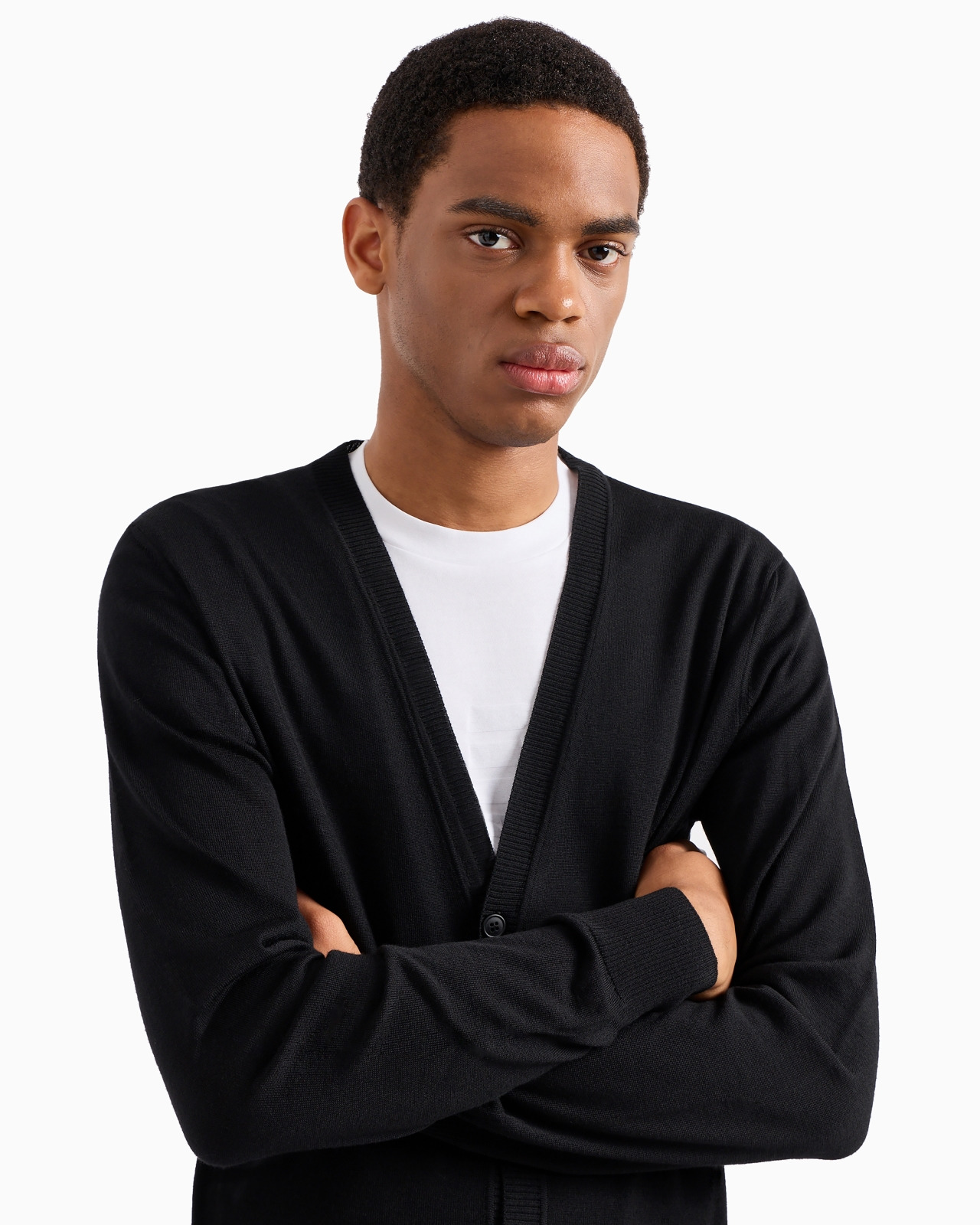 Plain-knit, virgin-wool V-neck cardigan - 5