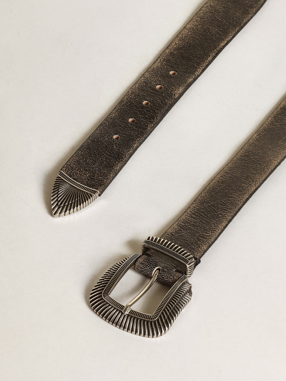 Men's belt in black leather with decorated buckle - 2