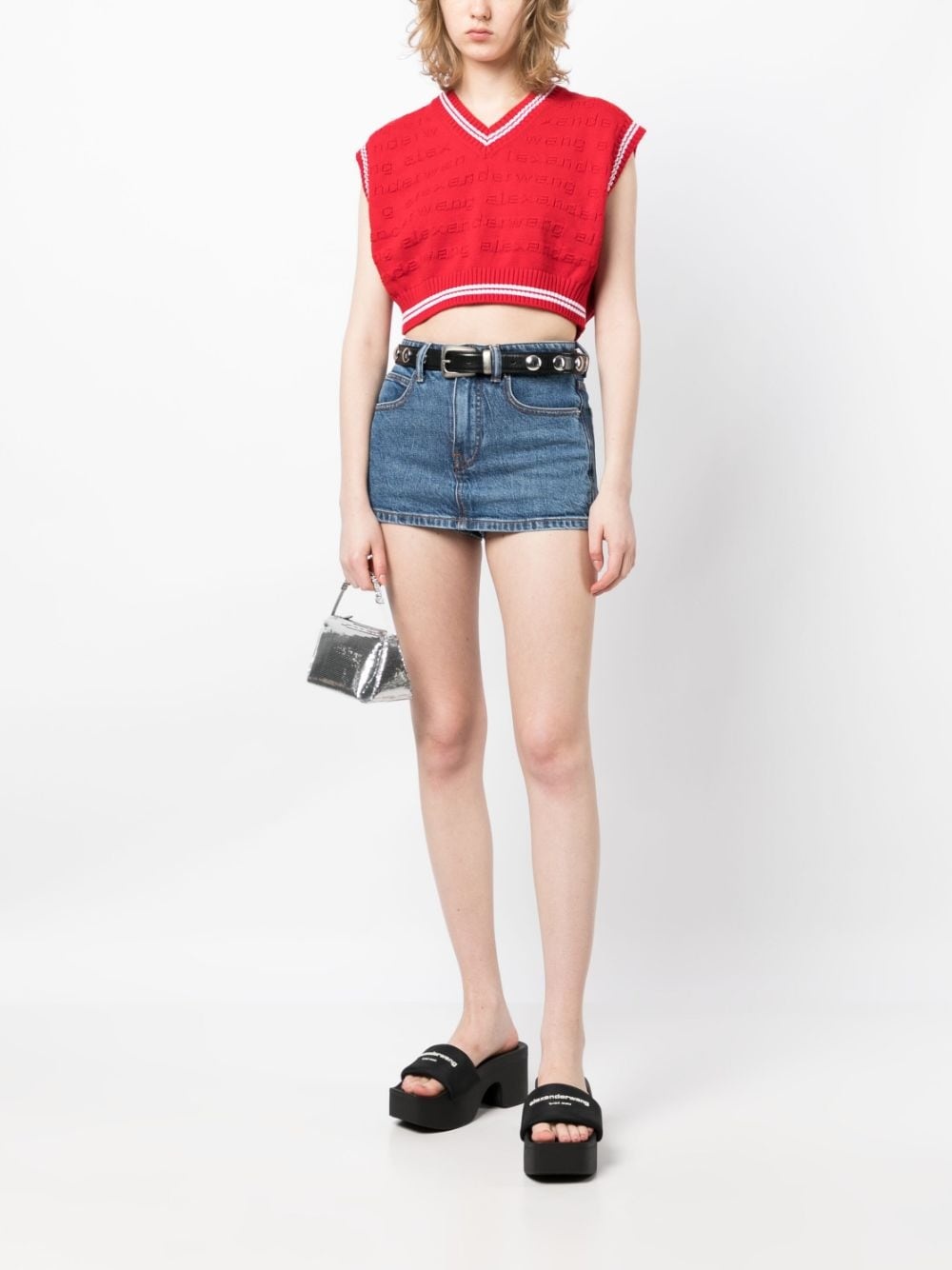 mid-rise denim skort - 2