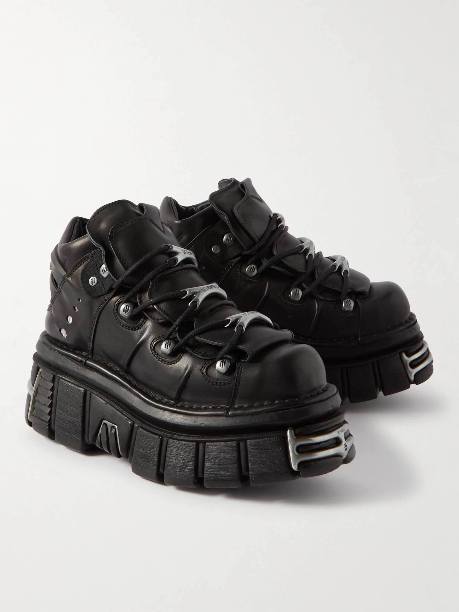 + New Rock Embellished Leather Platform Sneakers - 4