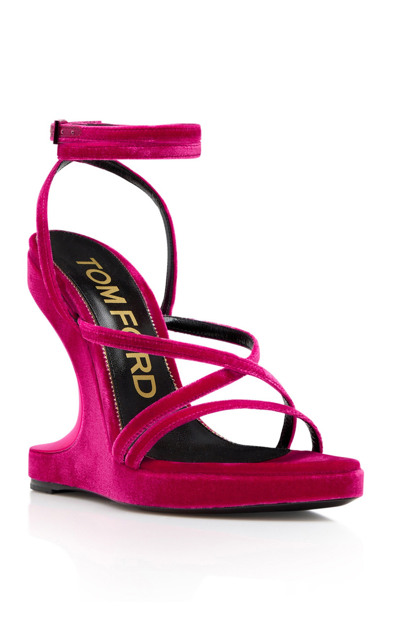 Wavy Wedge Velvet Sandal pink 4