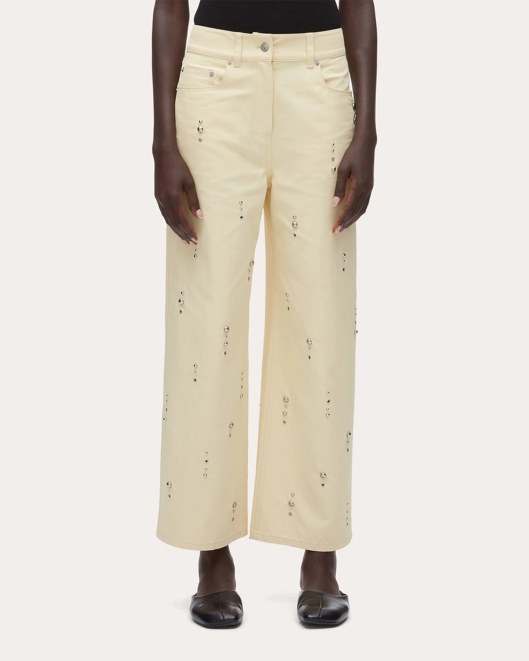 Studded Twill Wide-Leg Pants - 1