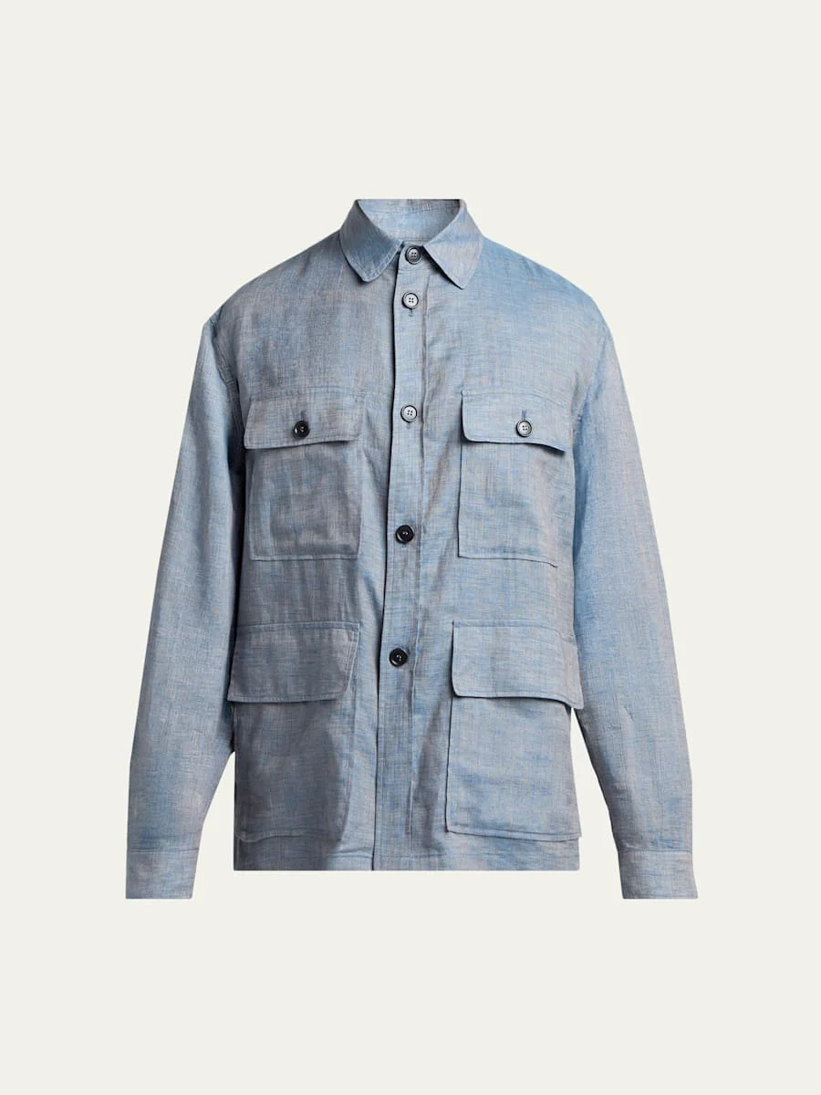 Men's Linen Flap-Pocket Field Jacket - 1