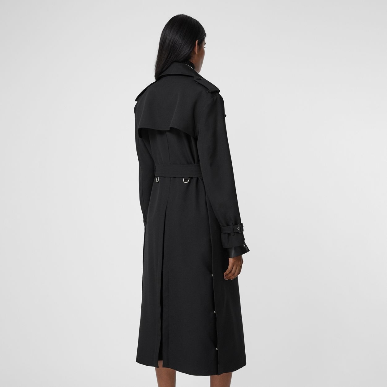 Silk Satin Panel Wool Loop-back Trench Coat - 4