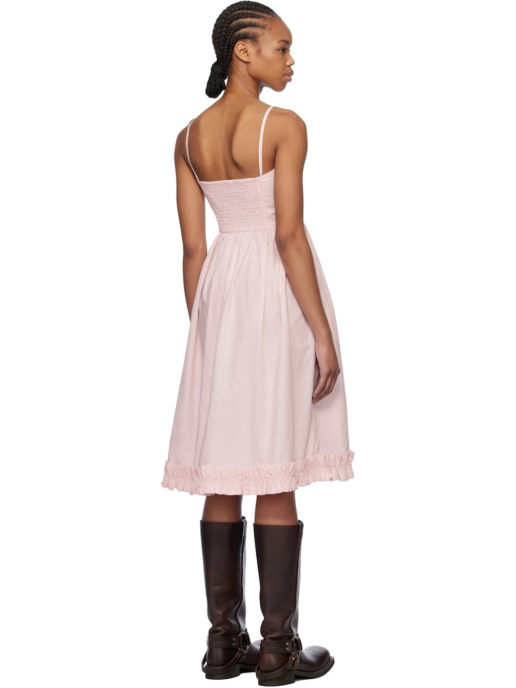 Pink Cotton Poplin Strap Midi Dress - 3