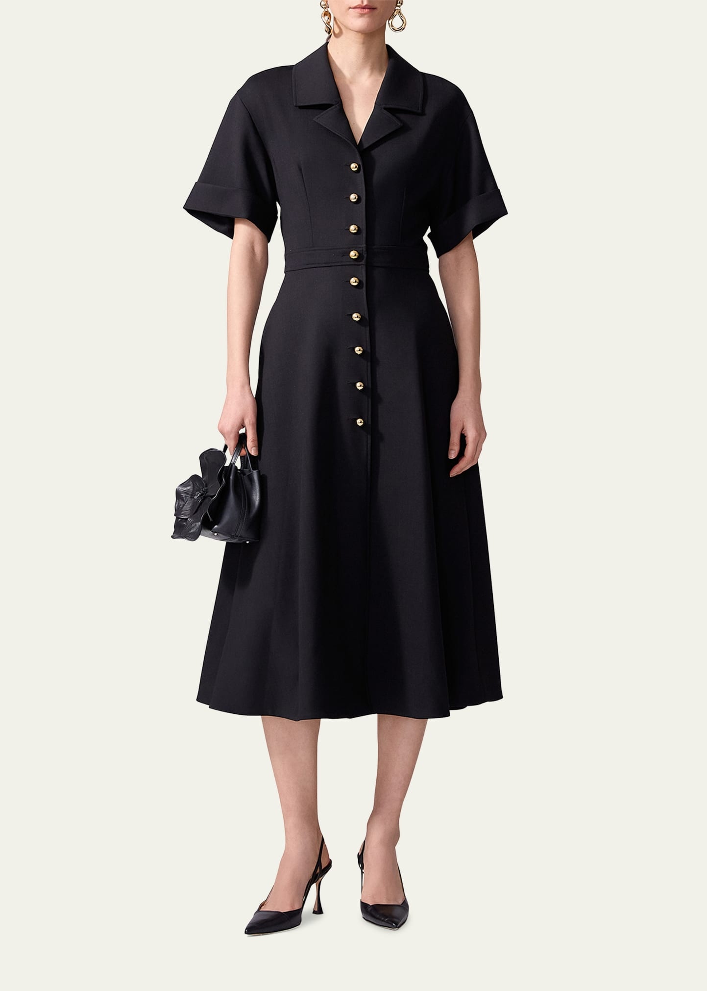 Collared Short-Sleeve Midi Shirtdress - 2