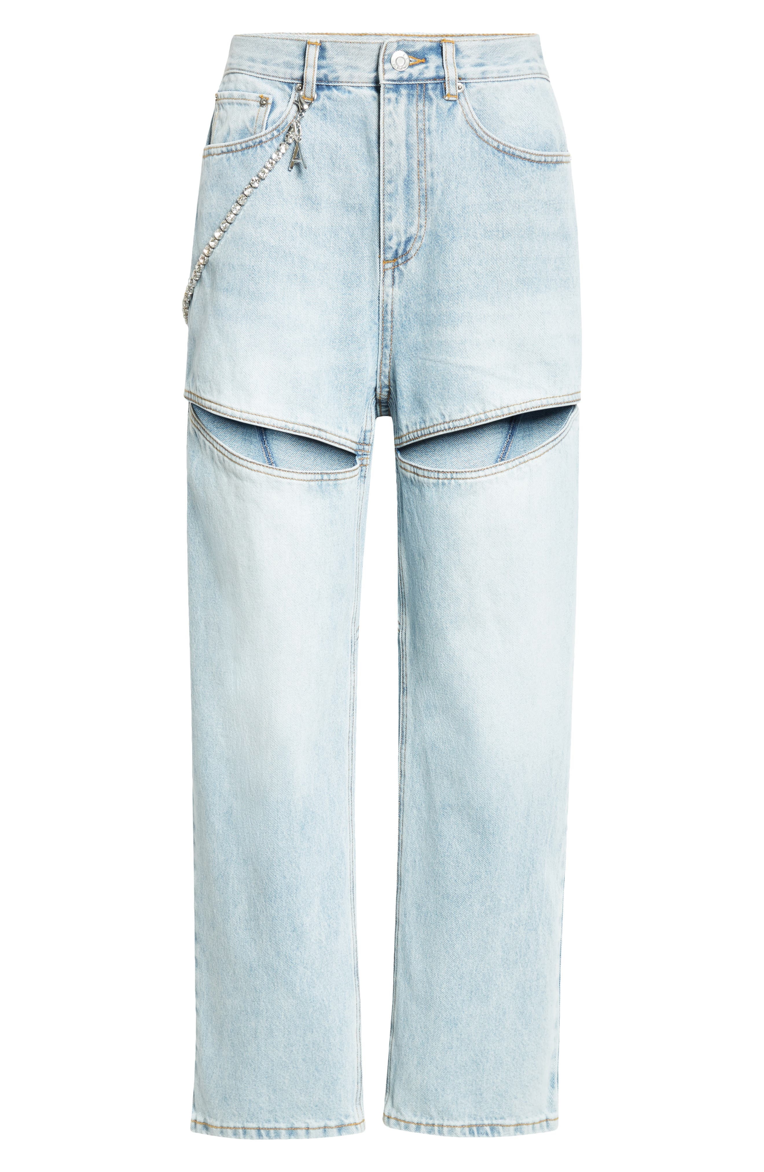 Area Slit Straight Leg Jeans with Crystal Chain in Light Blue at Nordstrom - 5