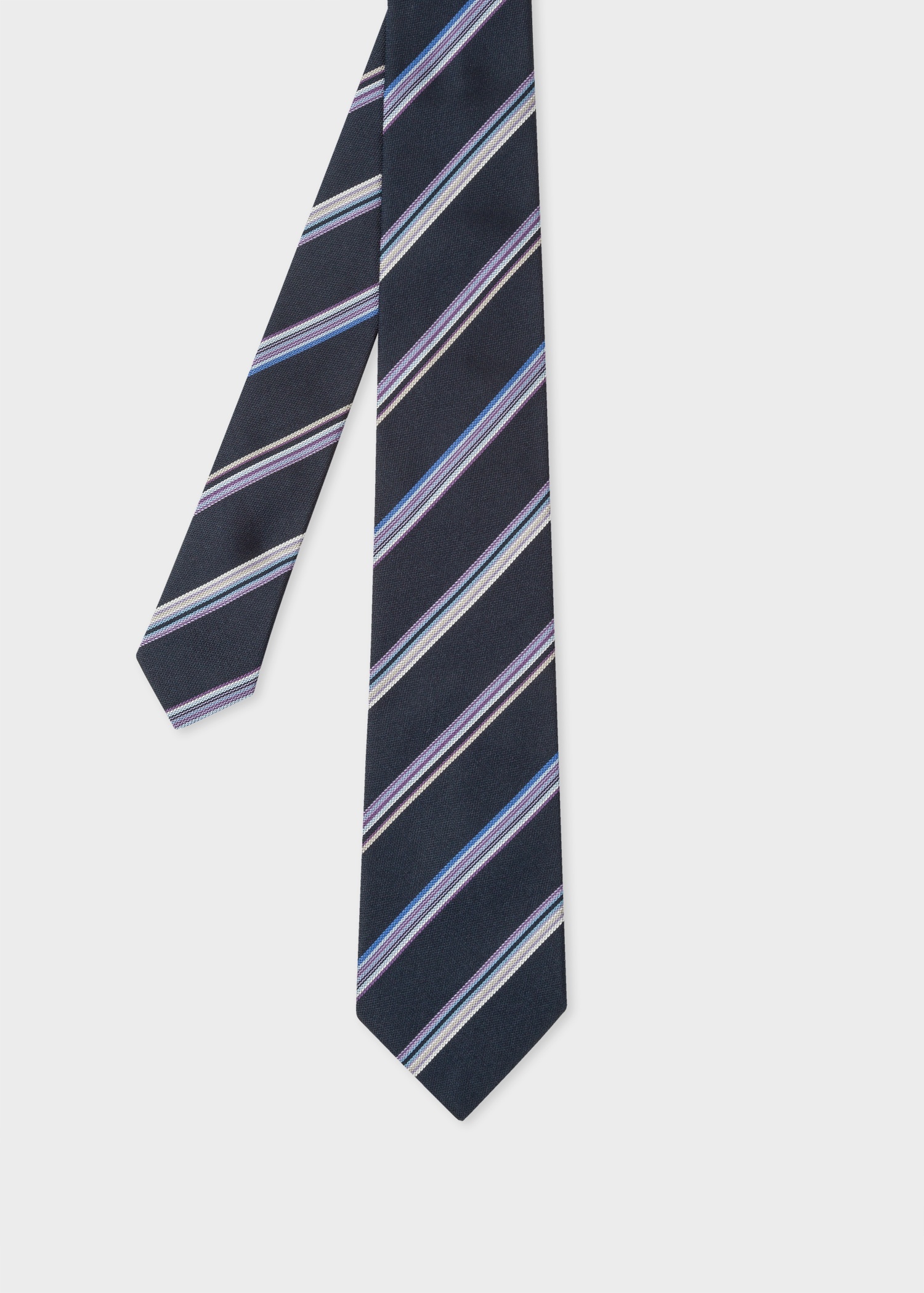 Dark Navy Diagonal Multi-Stripe Silk Tie - 1