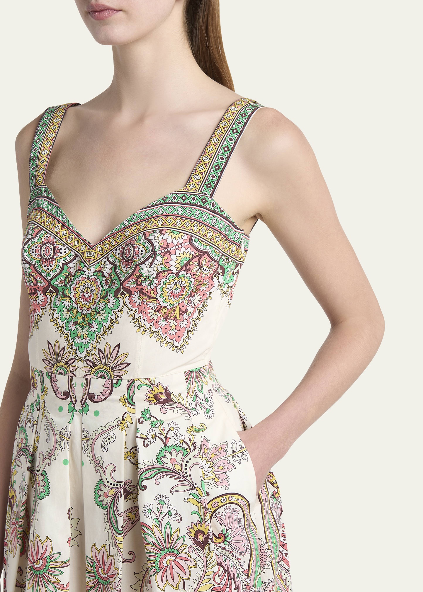 Paisley Cotton Sweetheart Midi Dress - 5