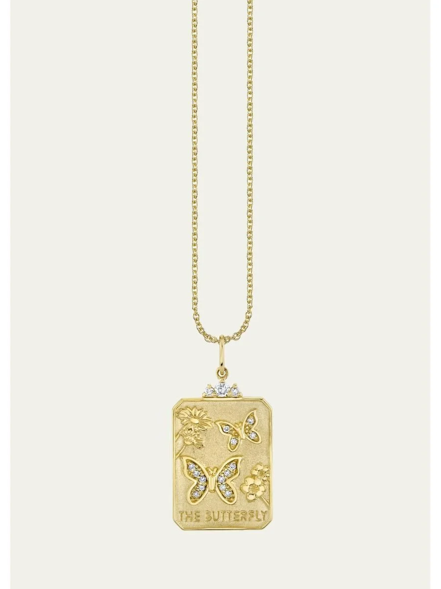 14K The Buitterfly Tarot Card Pendant Necklace - 1