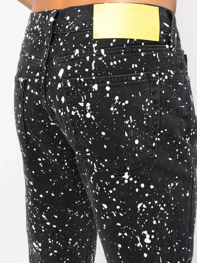 Diag-stripe paint-splatter skinny jeans 5
