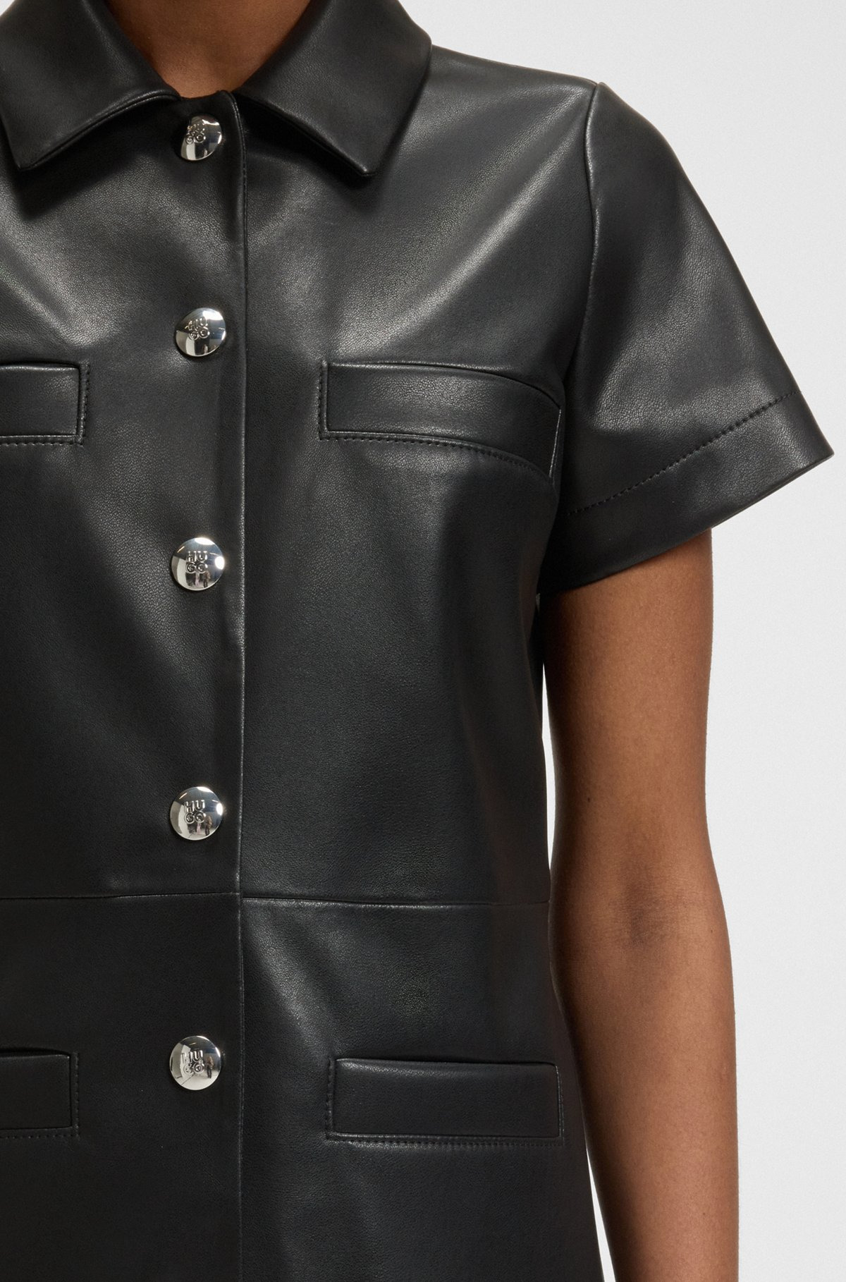 SHIRT DRESS IN FAUX LEATHER WITH PRESS-STUD BUTTONS - 6