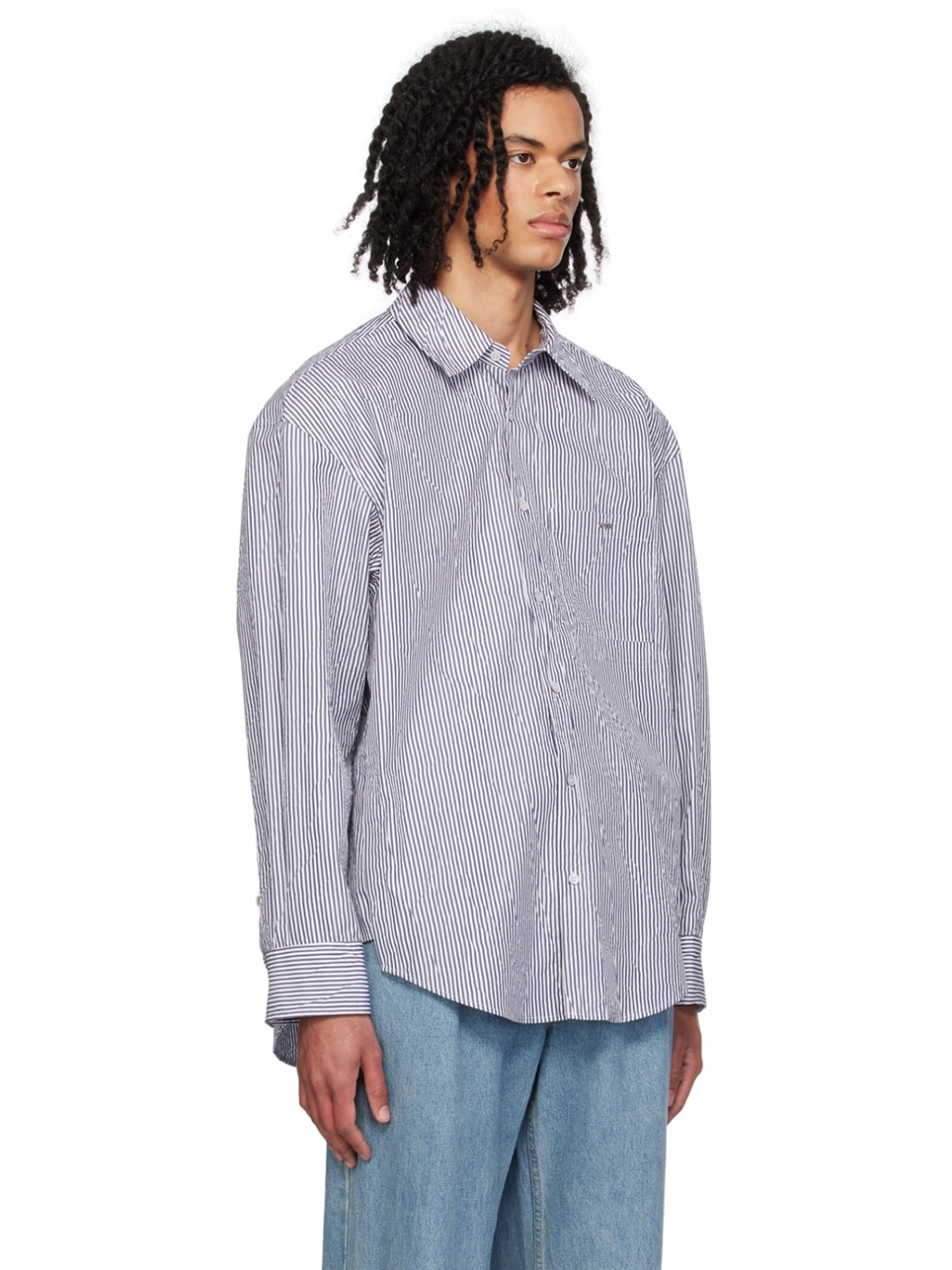 Navy & White Stripe Shirt - 2