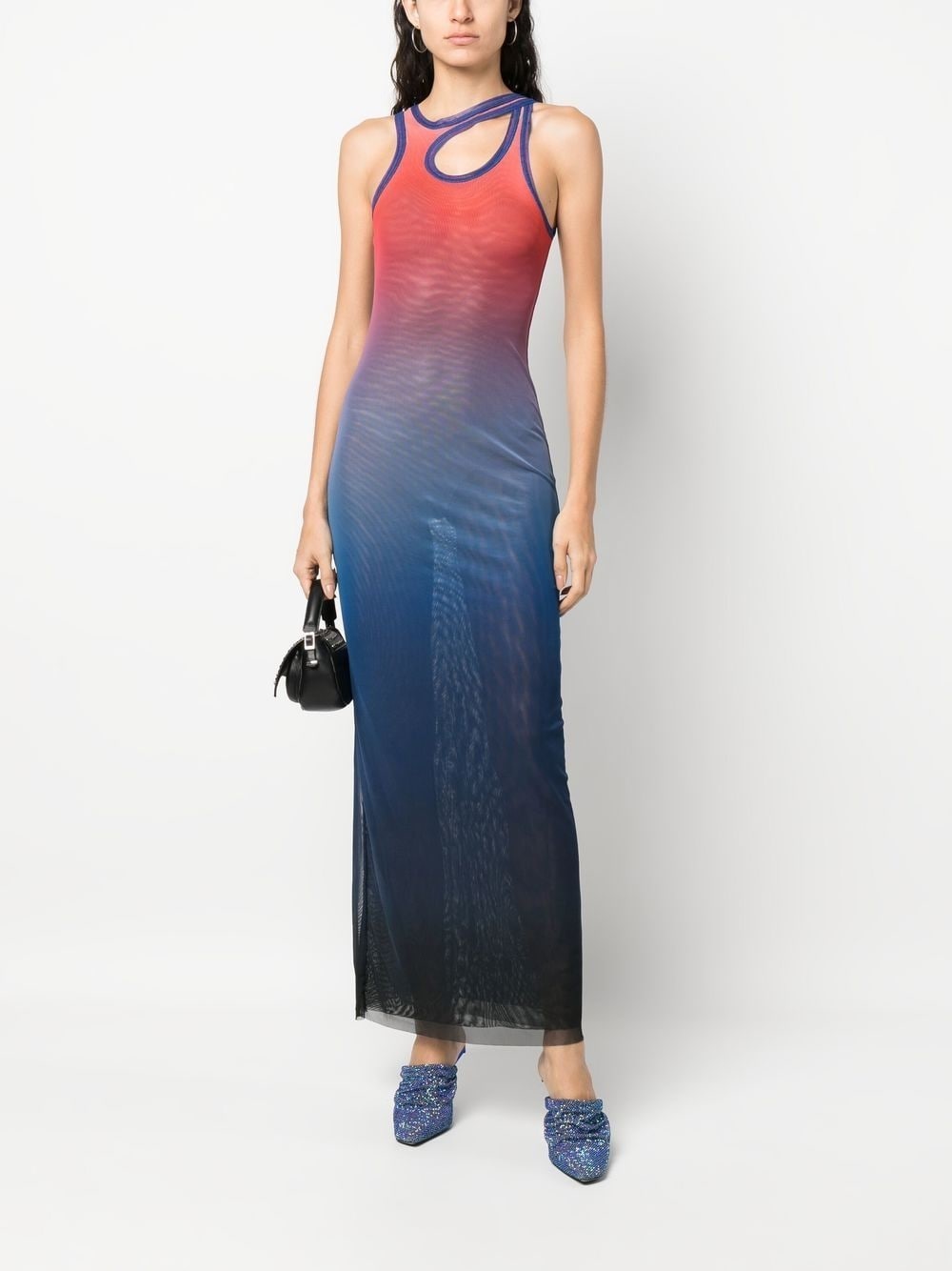 gradient-print sleeveless mesh maxi dress - 2