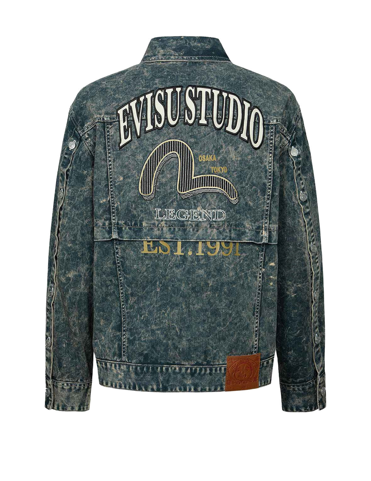 Multi-Print and Embroidery Acid-Wash Fashion Fit Denim Jacket - 8