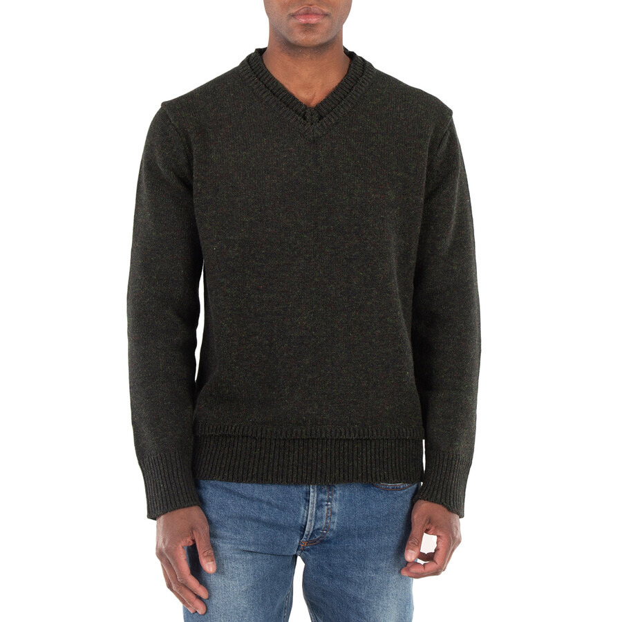 Maison Margiela Men's Dark Green Elbow-Patch Knitted Jumper - 1