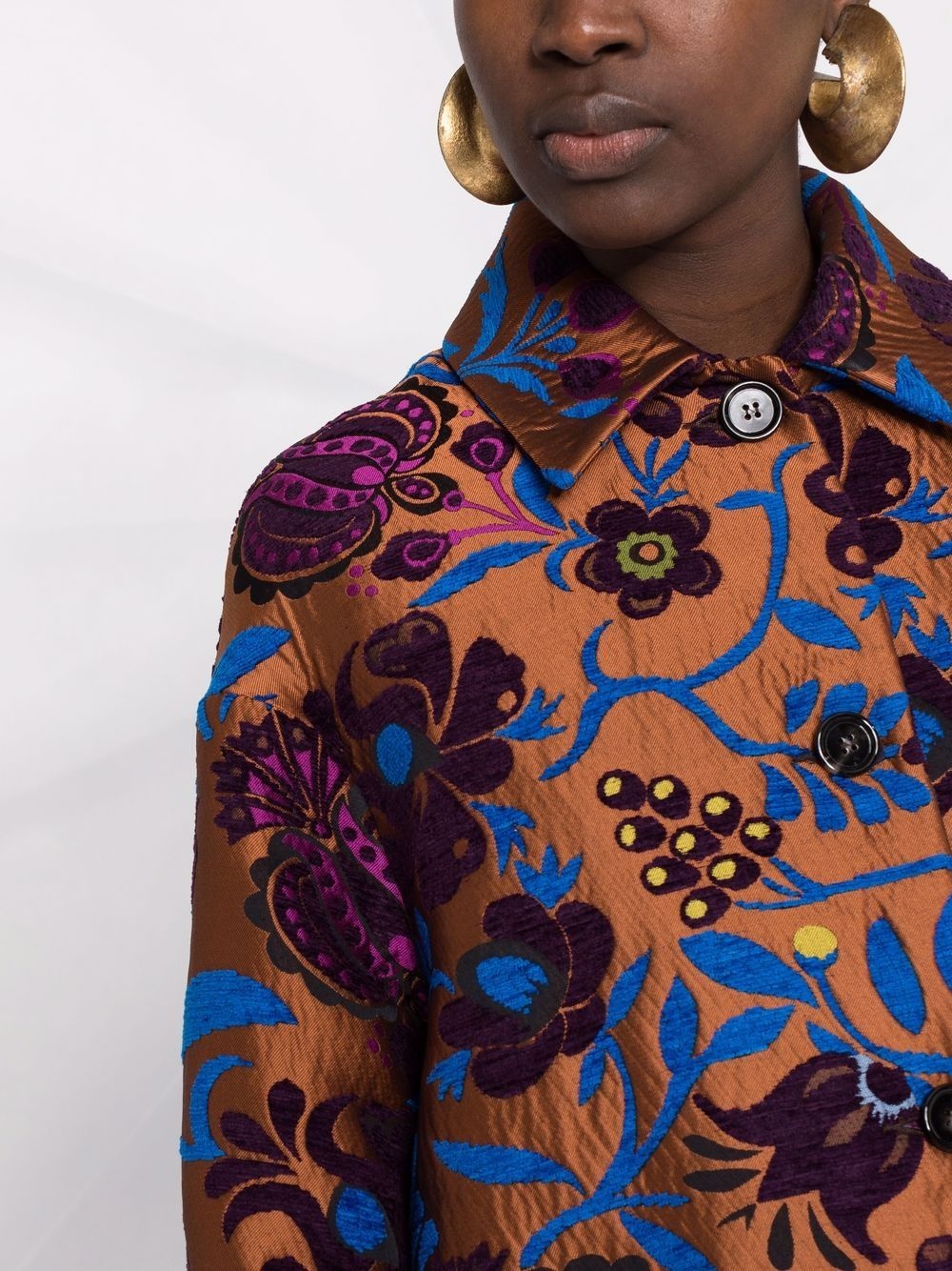 patterned-jacquard single-breasted coat - 3