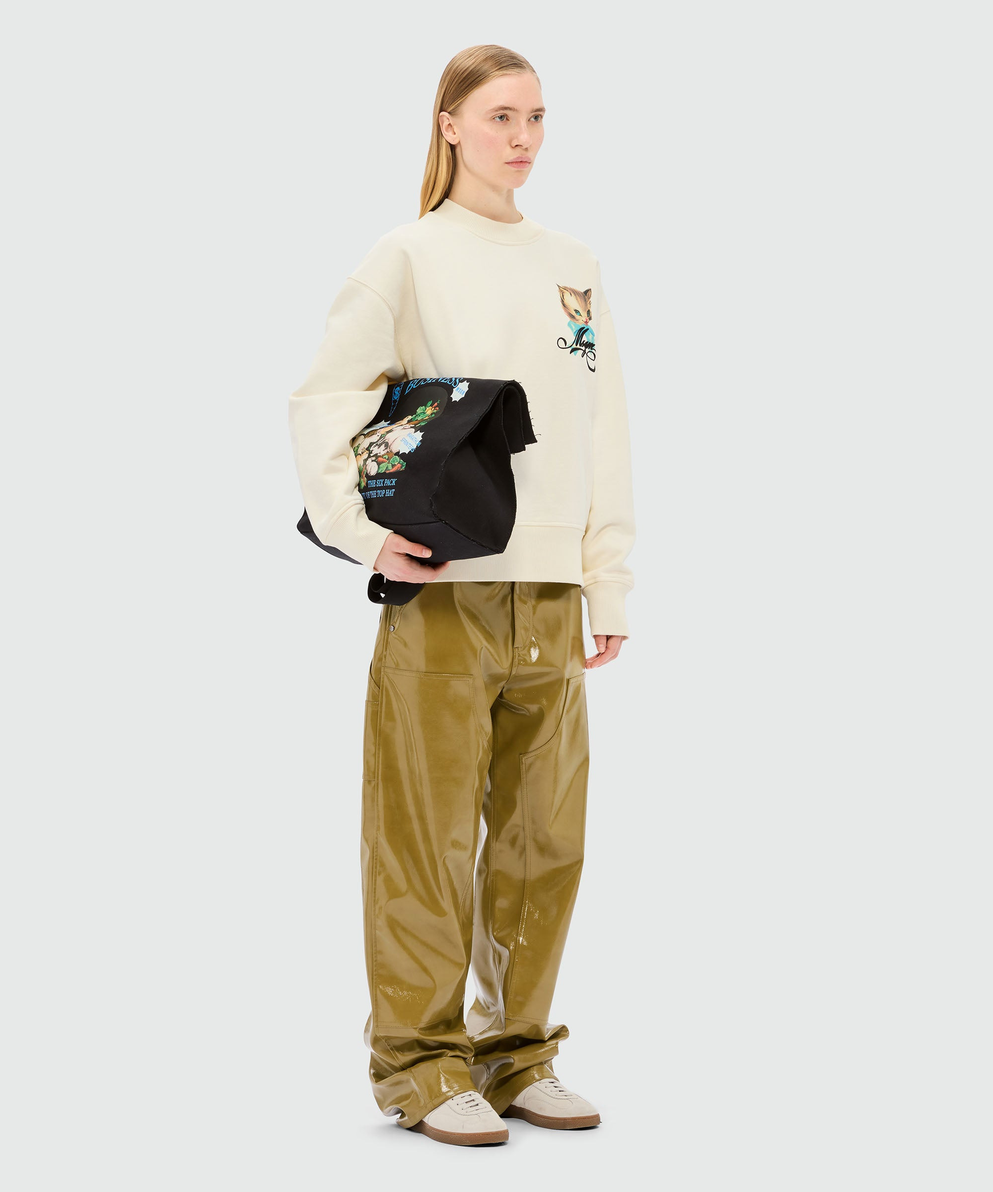 Ivory jersey sweatshirt with "Cute Kitty" graphic and cursive MSGM logo - 4