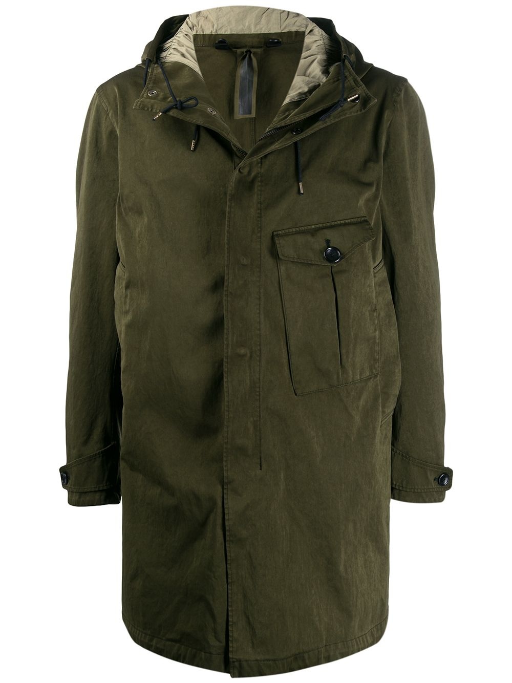 hooded single pocket parka coat - 1