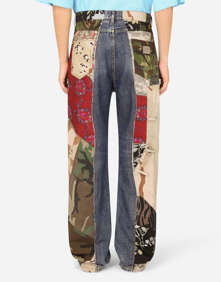 Brocade and denim patchwork pants - 2