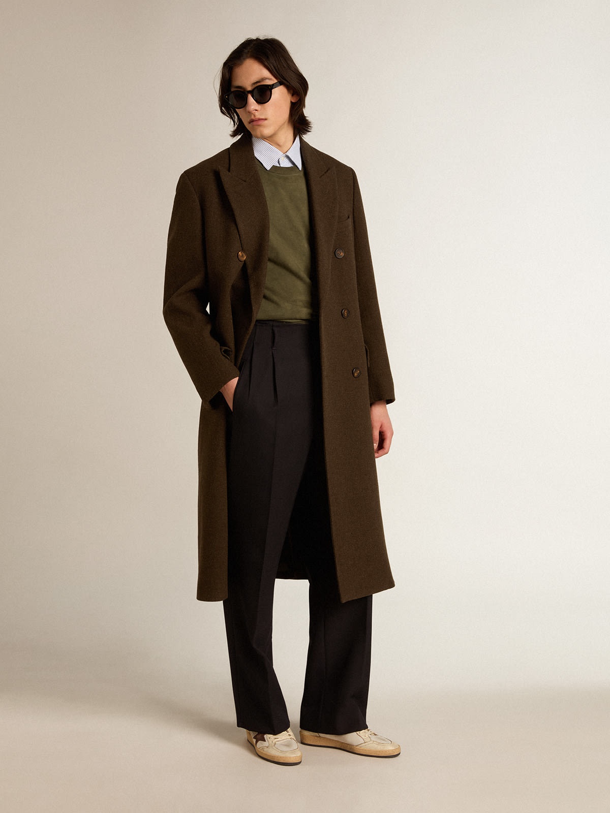 Men’s double-breasted coat in bark-colored wool - 3