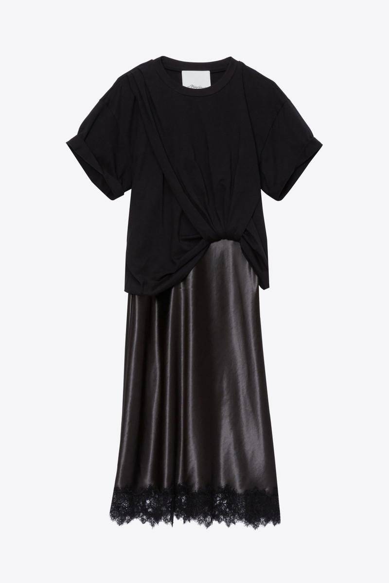 Draped Combo T-Shirt Dress with Lace Trim 7