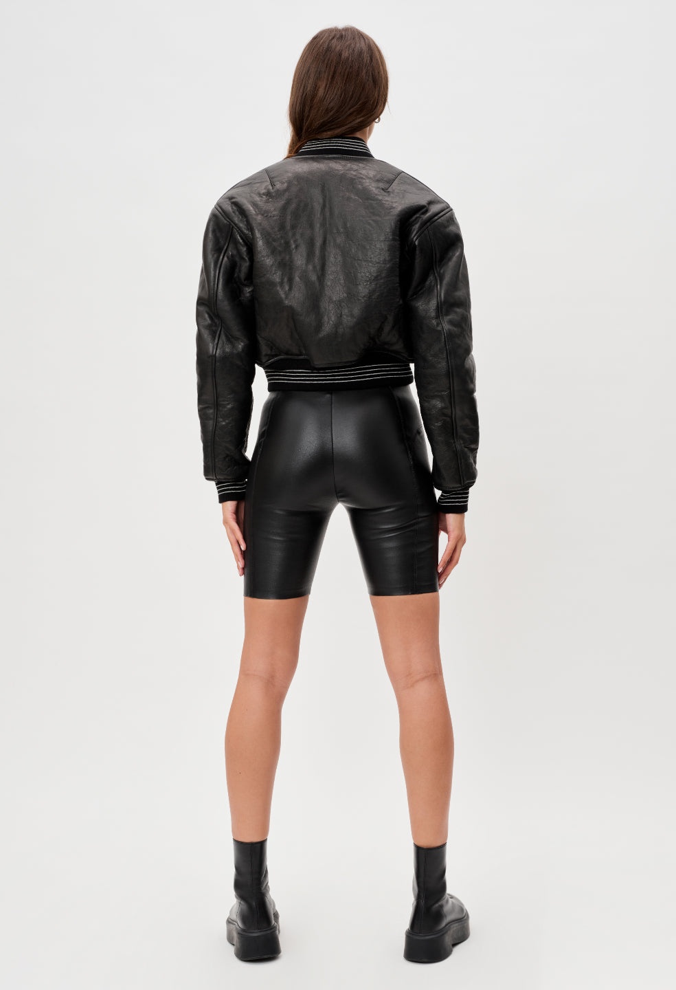 LEATHER CROPPED STADIUM JACKET - 5