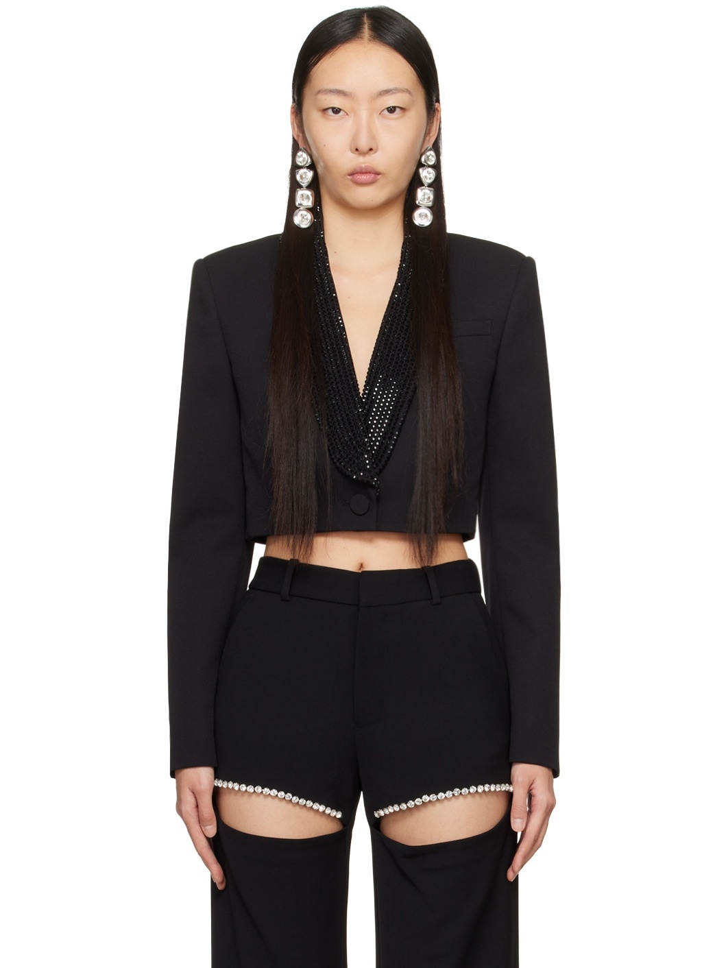 Black Crystal-Cut Blazer - 1