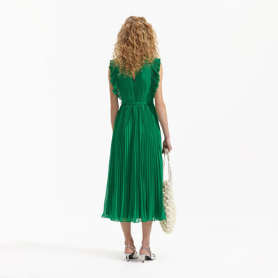 self-portrait Green Chiffon Sleeveless Ruffle Midi Dress outlook