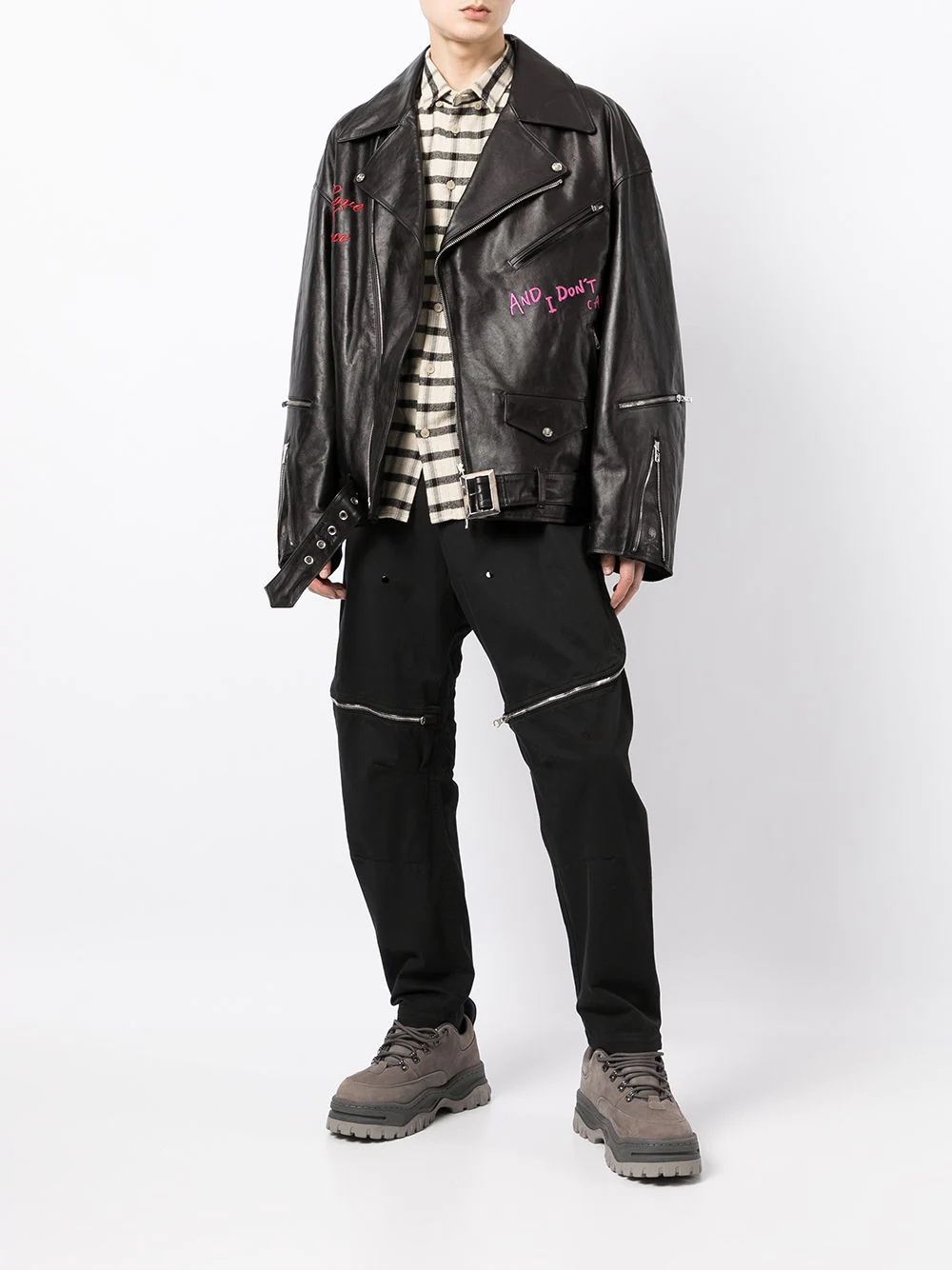 embroidered leather jacket - 2