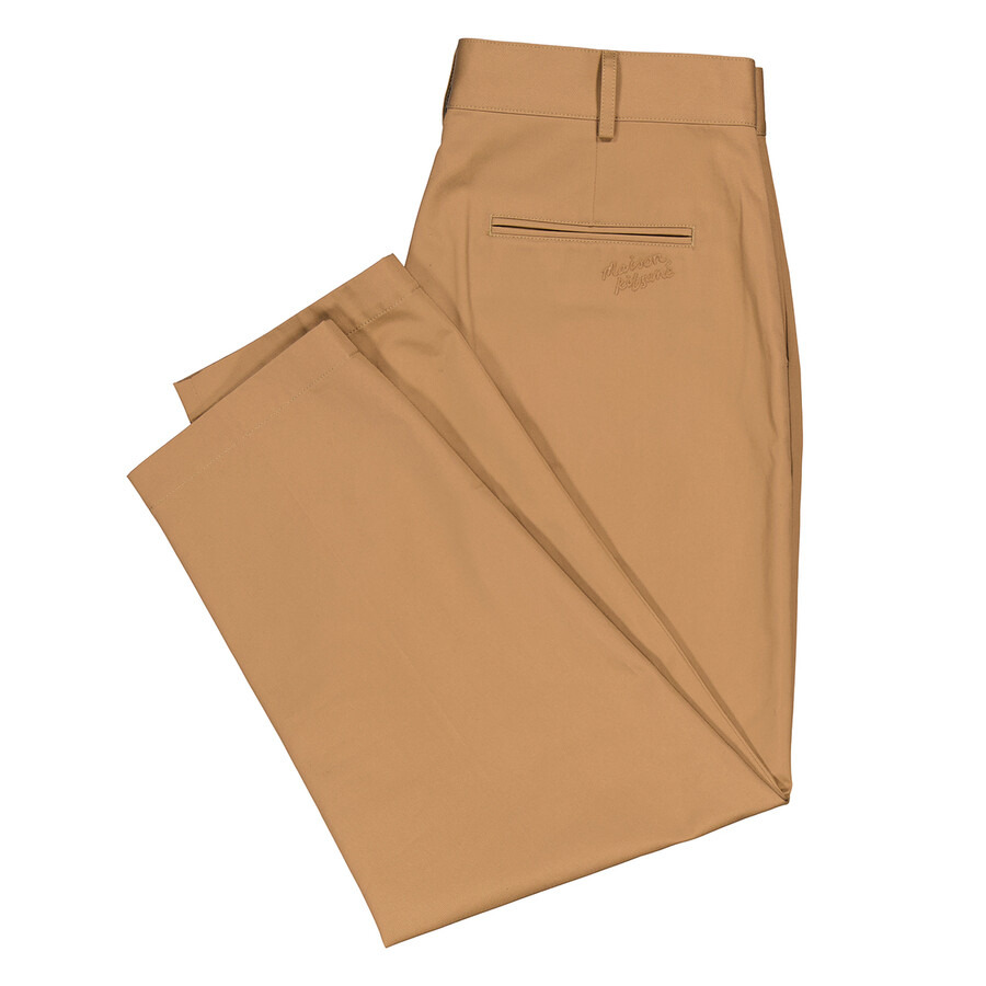 Maison Kitsune Men's Beige Straight-Leg Cotton Trousers - 7