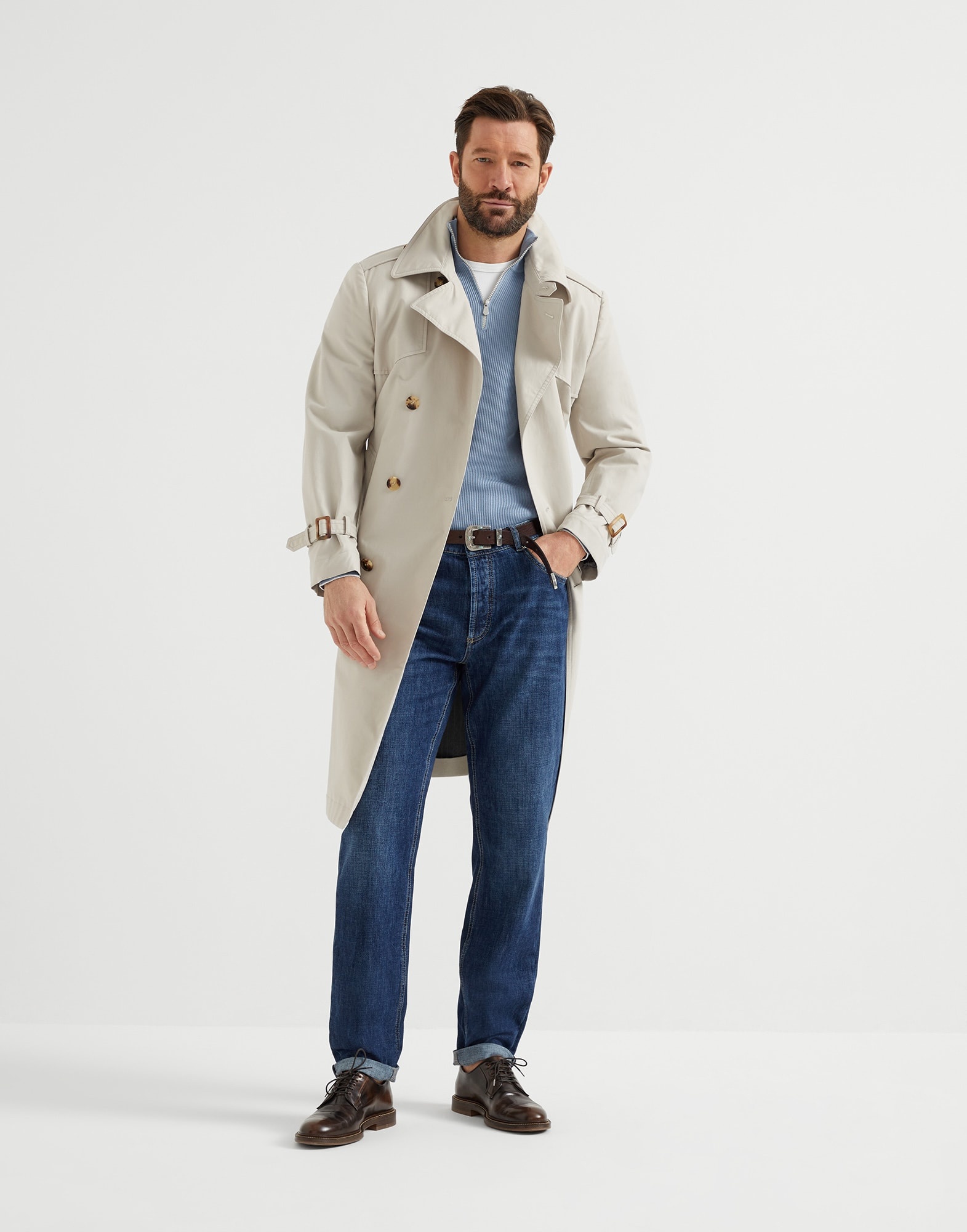 Lightweight denim traditional fit five-pocket trousers - 4