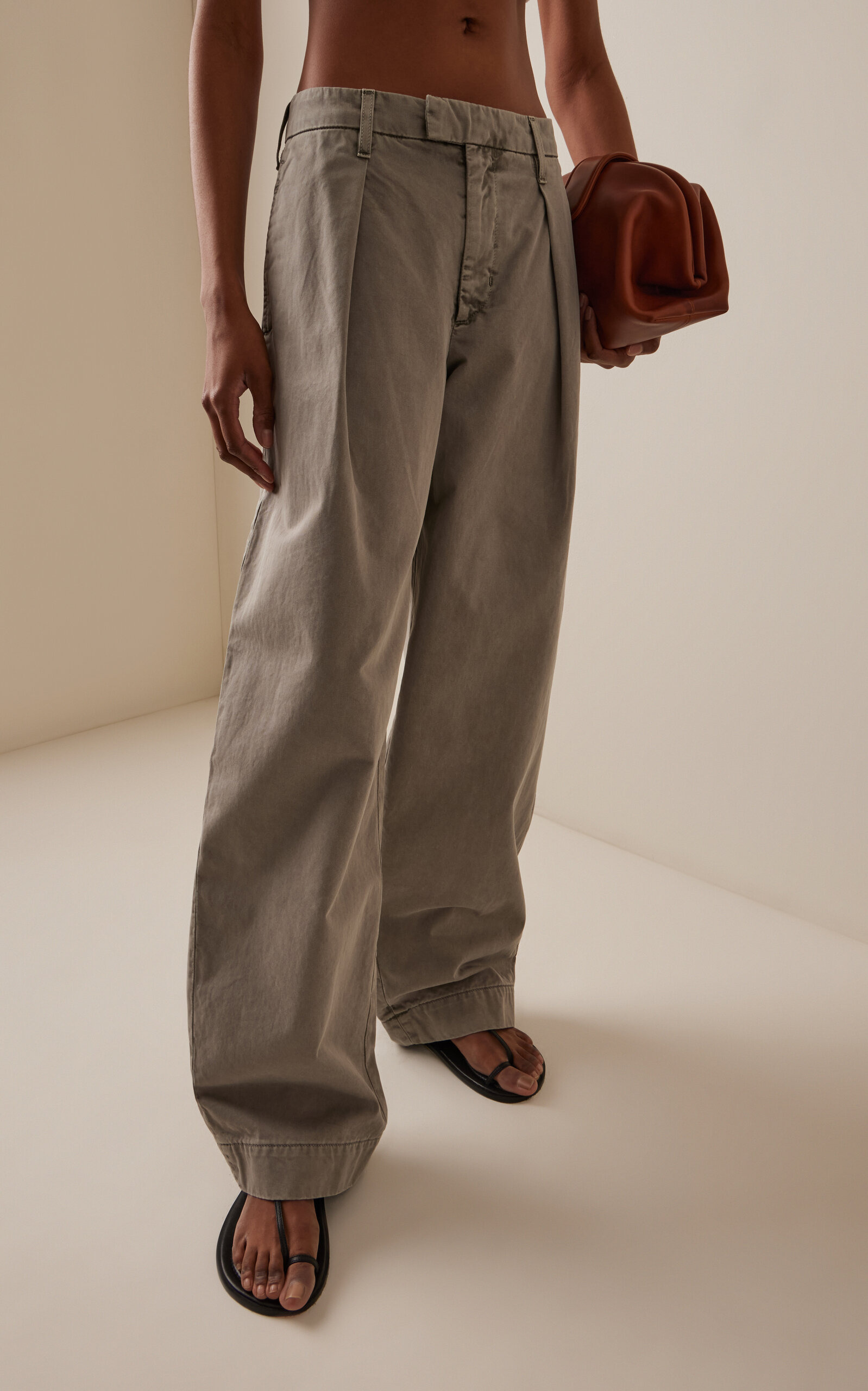 Pleated Cotton Chino Pants green - 3