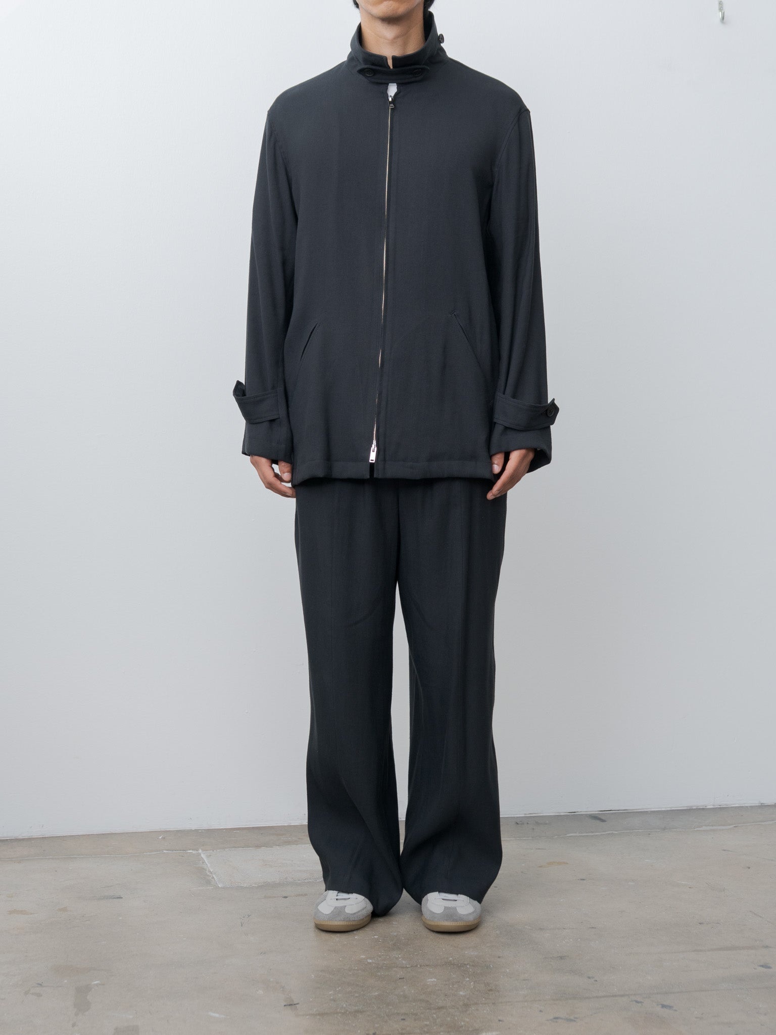 Linen Acetate Zip Blouson - Black - 3