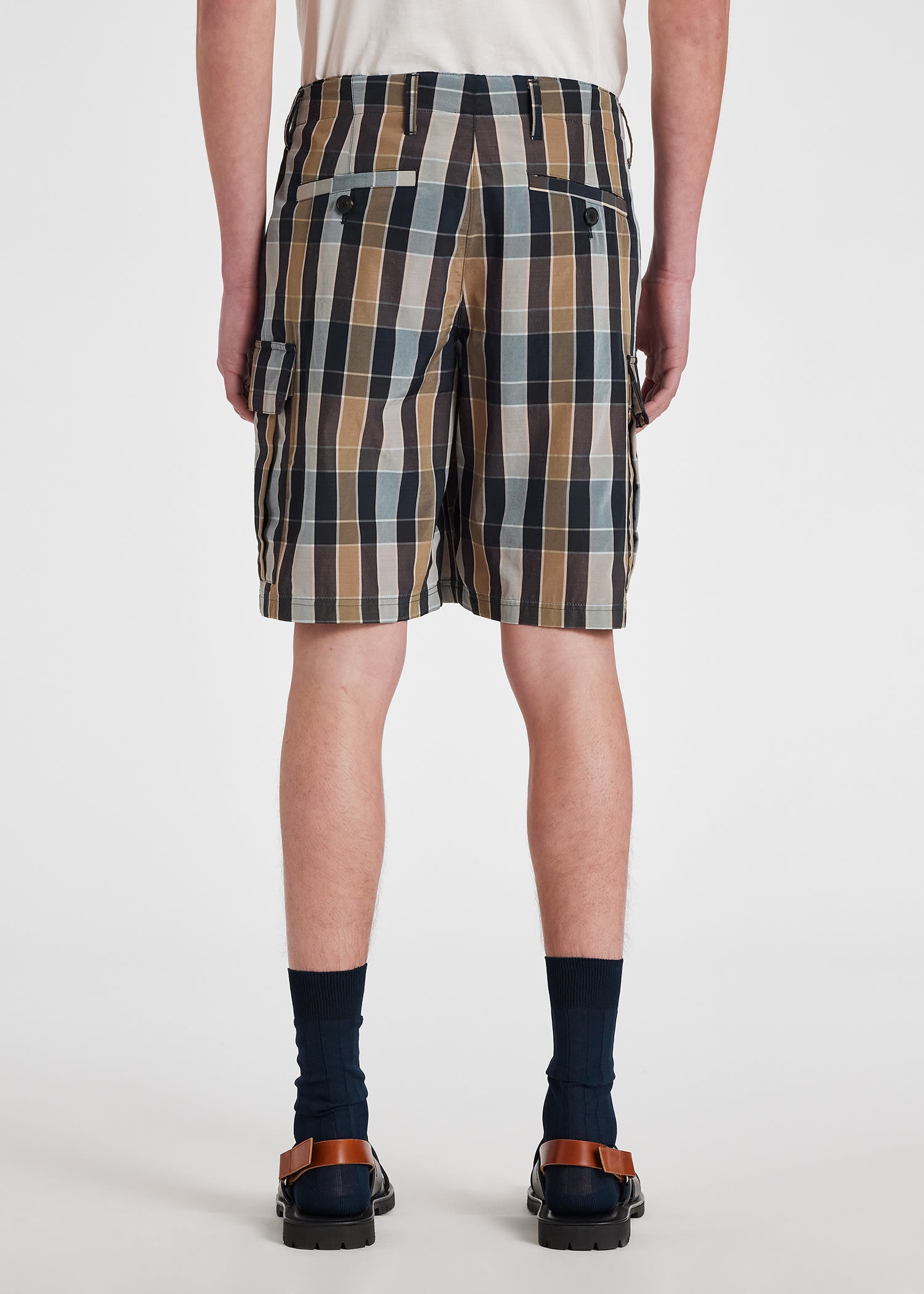 Wool-Blend Check Cargo Shorts - 6