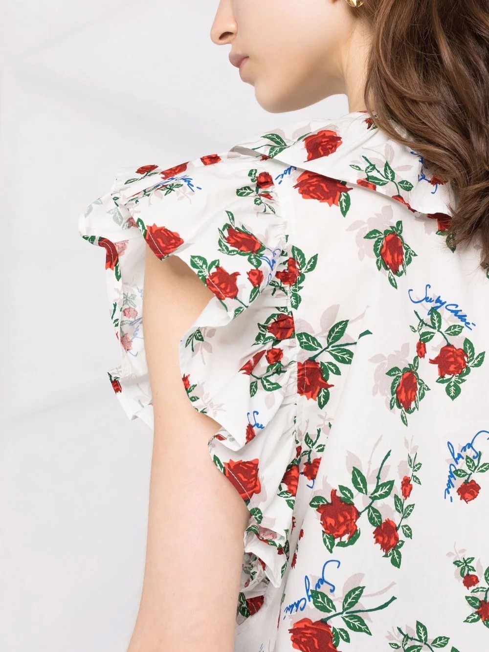 floral-print ruffle-collar blouse - 3