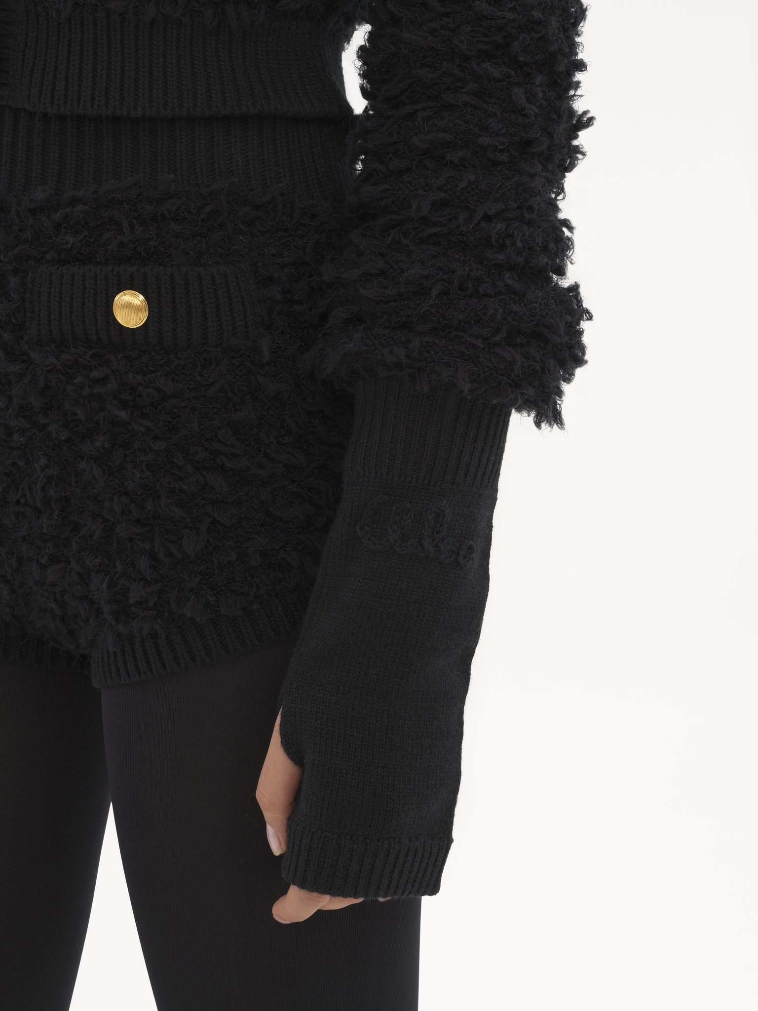 THE CHLOÉ LACE KNIT FINGERLESS GLOVES IN WOOL & LACE JACQUARD - 2