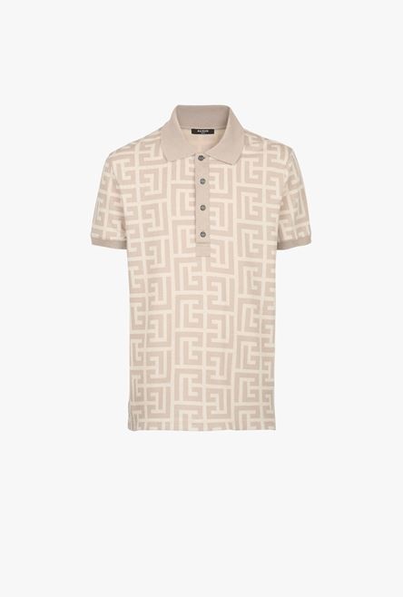 Ivory and sand-colored cotton polo with maxi Balmain monogram - 1